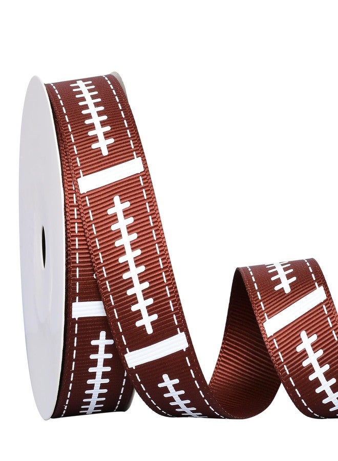 Ribest Football Sports Ribbon, 7/8 Inch Grosgrain Ribbon for Crafts Hair Bows Gift Wrapping Team Decor Party Decorations, Brown/White, 10 Yards - Image 1